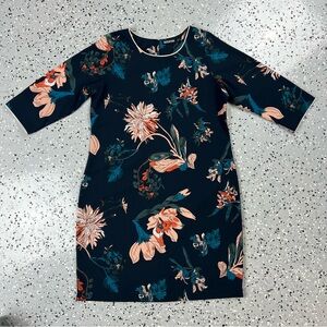 Sassafras Floral Black Dress with Teal and Orange Accents